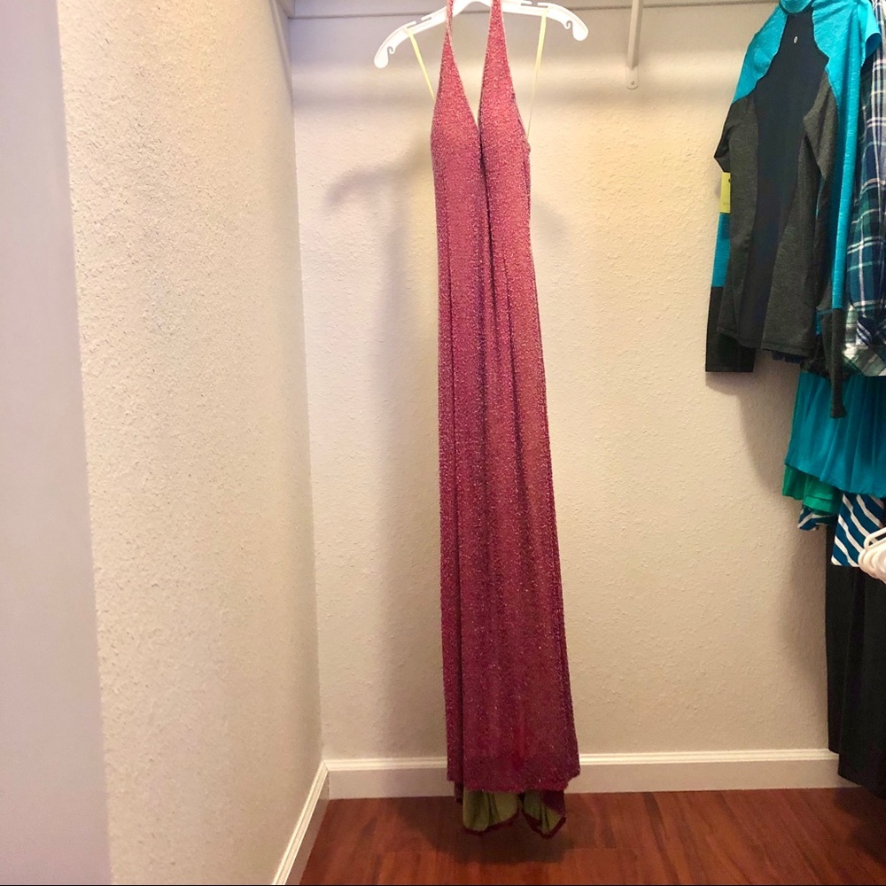 Pink fully Beaded Backless Prom Dress